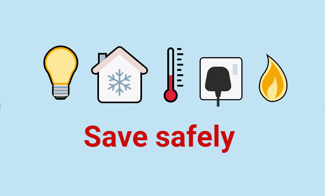 Images of household icons text says 'Save safely'