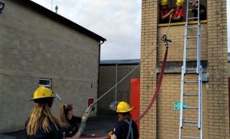 Fire cadets in a training tower