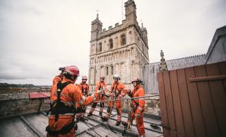 Firefighters doing Exeter Cathedral exercise